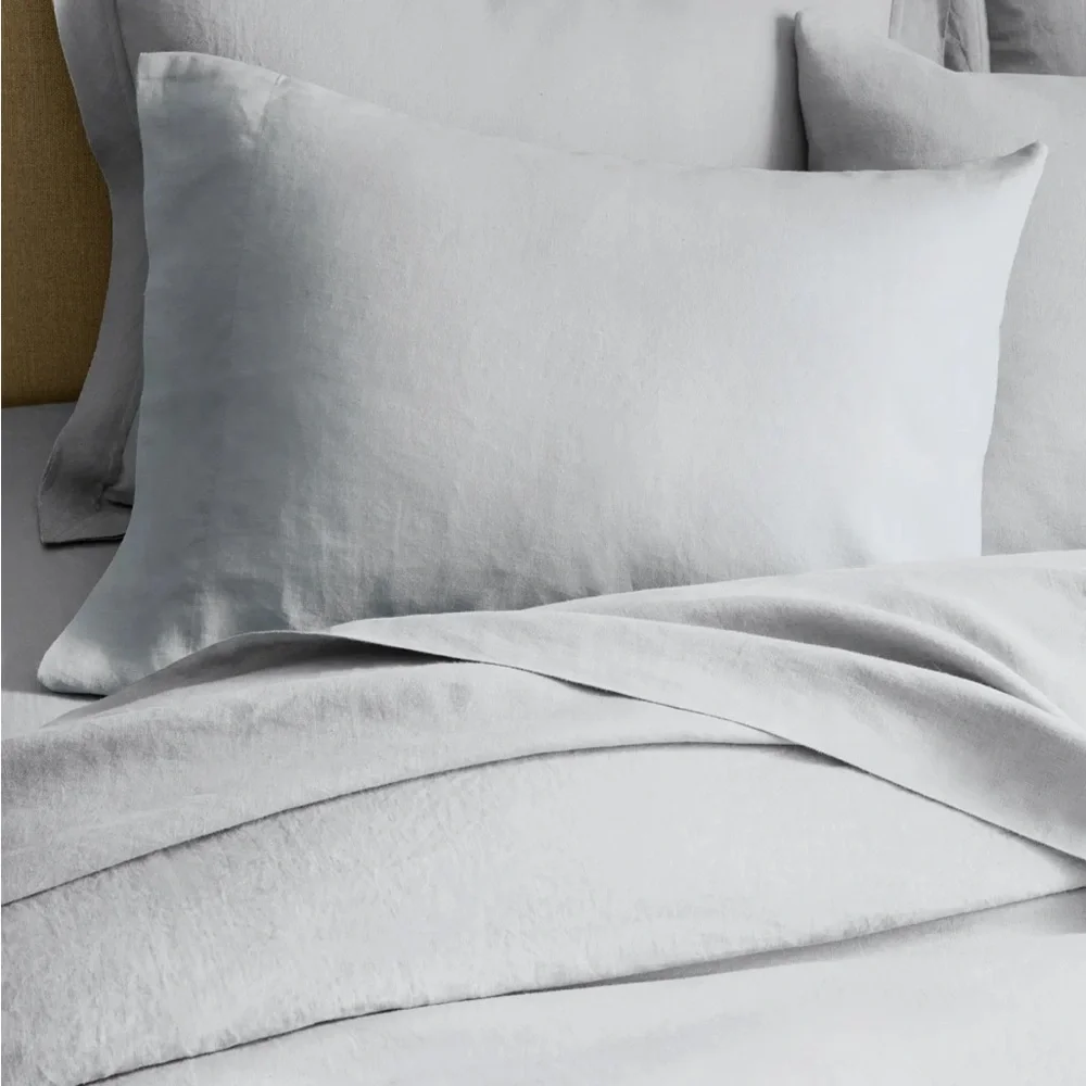 Quince European Linen Double Flange Duvet Cover Set Mist King Cal King